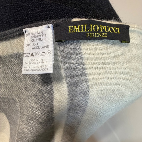 Emilio Pucci Firenze Geometric Pattern Cashmere Wool Shawl Cape Made in Italy - Picture 4 of 7